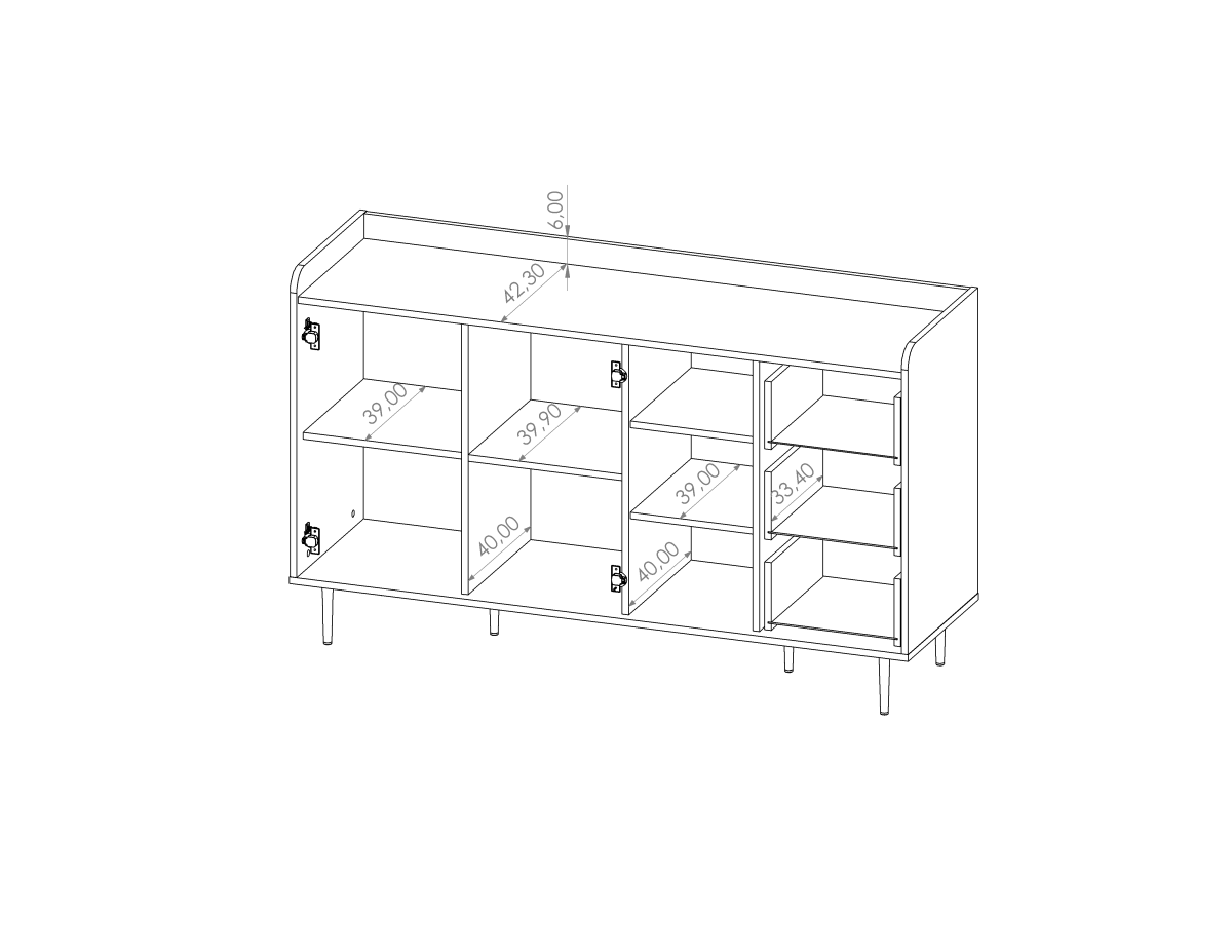 Komoda VASINA VS K2D3SZ Do Salonu Pokoju Sypialni Pojemna Nowoczesna Szerokość 150 cm Szuflady Styl LOFT Wysokie Metalowe Nogi.jpg