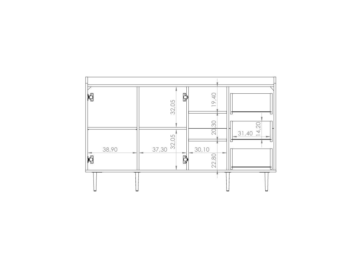 Komoda VASINA VS K2D3SZ Do Salonu Pokoju Sypialni Pojemna Nowoczesna Szerokość 150 cm Szuflady Styl LOFT Wysokie Metalowe Nogi.jpg