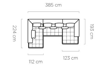 Narożnik Seledo XL Tkanina Vogue 14 funkcja Elektryczna Regulacja Głębokości Siedziska Nowość Wersal LOFT Wymiary.jpg