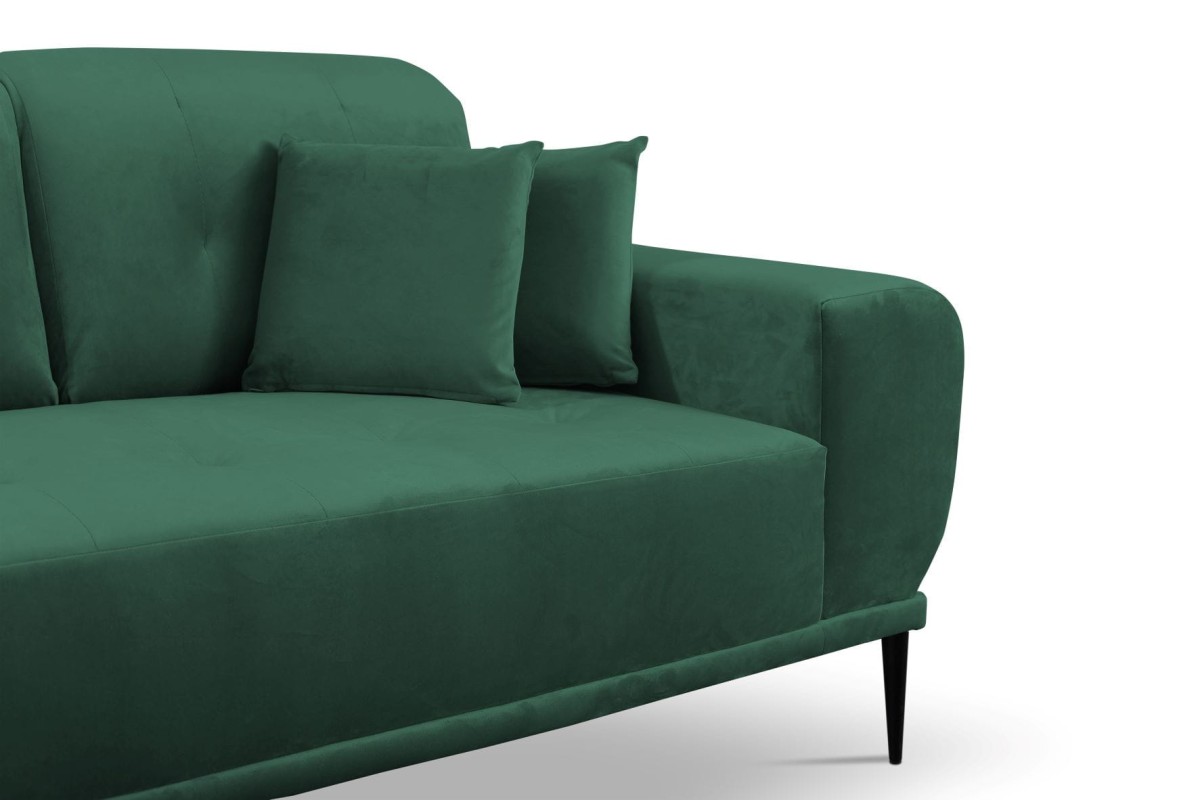 Narożnik RAPALLO Tiffany 10 Butelkowa Zieleń Zielony Styl LOFT Regulowany Zagłówek Wysokie Czarne Nóżki Poduszki Gratis .jpg