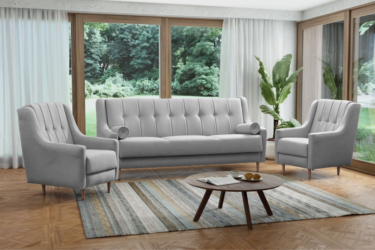 Zestaw Mebli Do Salonu PLATON Tkanina CALDO 16 Szary Sofa Kanapa Fotel.jpg