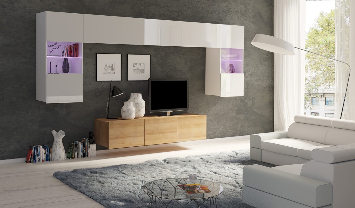 ZESTAW NR 2 BIAŁY - CZARNY PRESTIŻ ZESTAW MEBLI Do Salonu Meblościanka POKÓJ Szafka Wisząca Uniwersalna RTV Wysoki Połysk.jpg