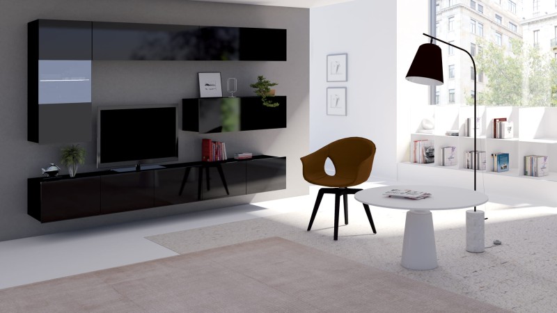 ZESTAW NR 4 CZARNY PRESTIŻ ZESTAW MEBLI Do Salonu Meblościanka POKÓJ Szafka Wisząca Uniwersalna RTV Wysoki Połysk.jpg