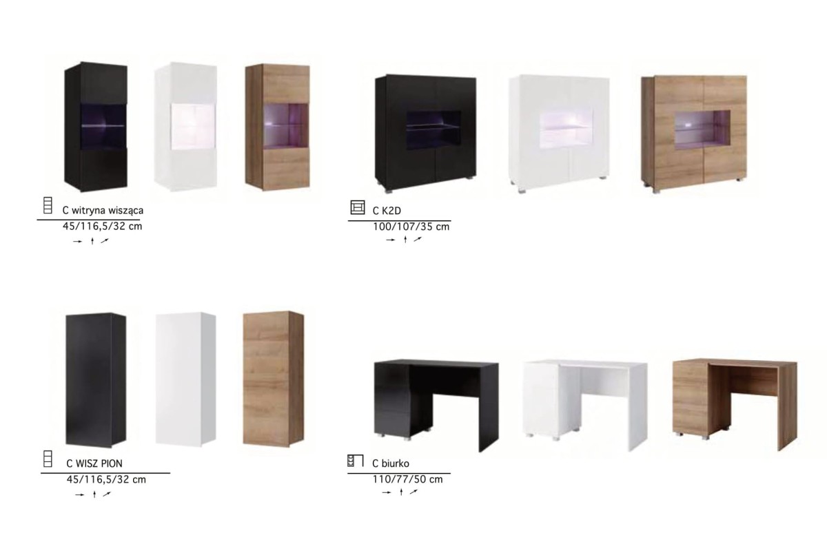 PRESTIŻ ZESTAW MEBLI SYSTEM  WITRYNA WISZĄCA BIURKO SZAFKA BIAŁY CZARNY POŁYSK DĄB ZŁOTY.jpg