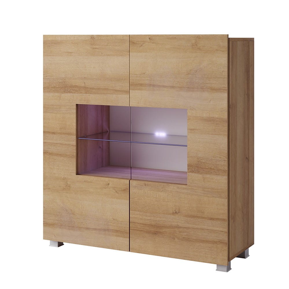 K2D dąb złoty Komoda PRESTIŻ Witryna LED biały połysk czarny dąb złoty.jpg