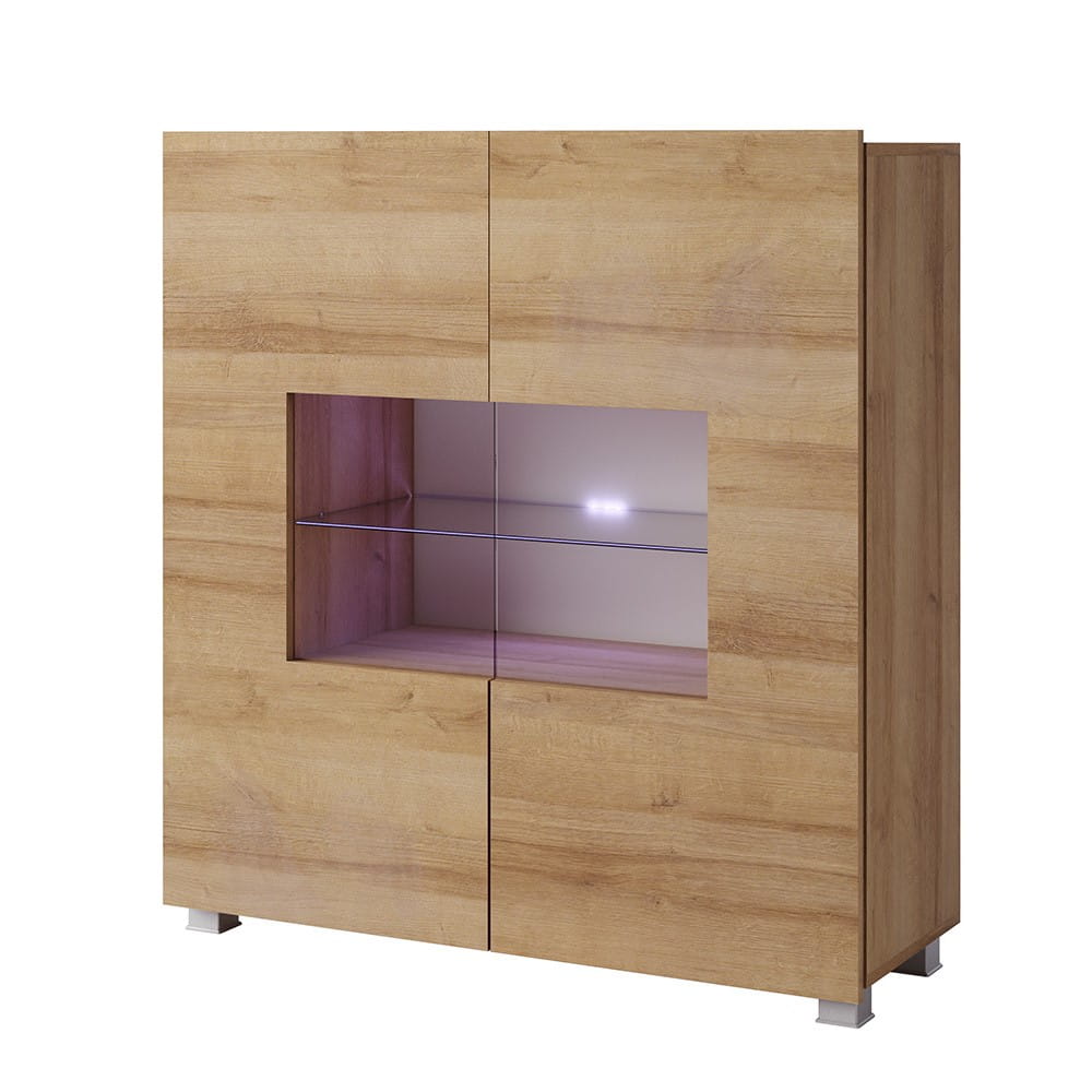 K2D dąb złoty Komoda PRESTIŻ Witryna LED biały połysk czarny dąb złoty.jpg