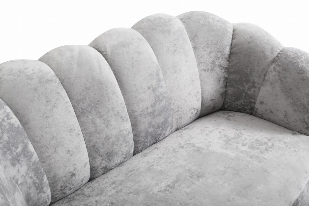 Sofa ADRIA Muszelka Tkanina Eureka 2132 Kanapa Nowoczesny Szara Velvet Welur Siwa Srebrna Do Gabinetu Salonu Studia Urody Biura Detale Siedzisko .jpg