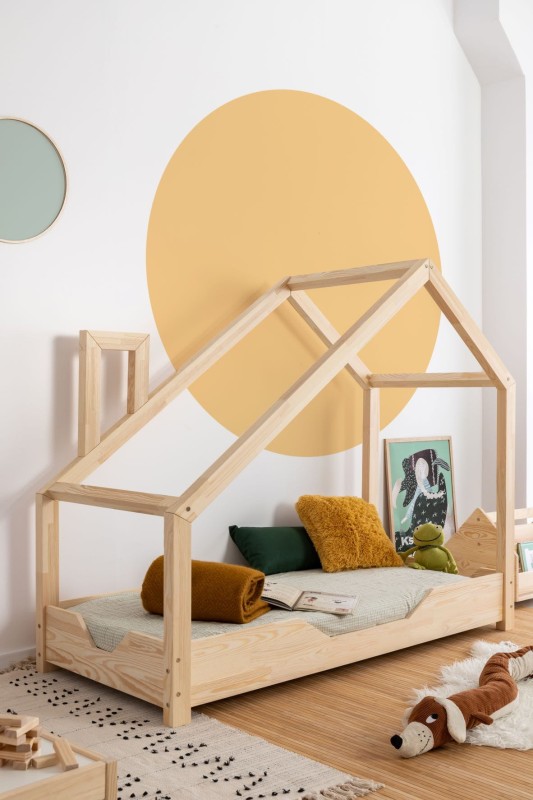 Łóżko Domek LENA B Jednoosobowe Komin Drewno Sosnowe Nowoczesne 1 osobowe Bok.jpg