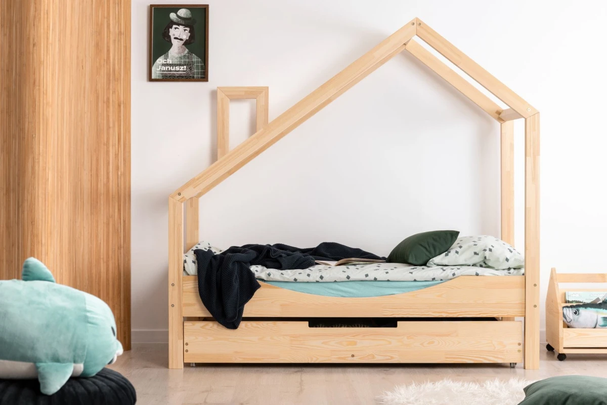 Łóżko Domek LENA E Jednoosobowe Komin Drewno Sosnowe Nowoczesne 1 osobowe Szuflada.jpg