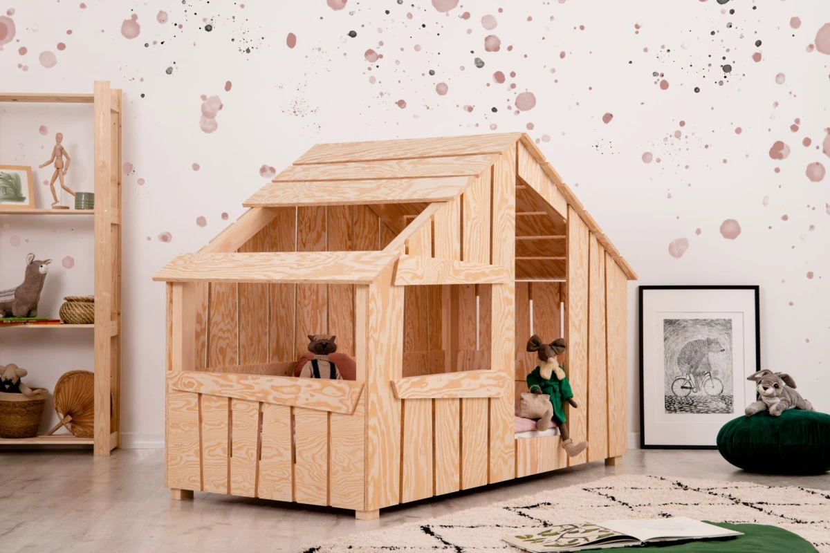 Łóżko EDI Domek Drewninay Dla Dziecka Okno Dach Sosnowe Nowoczesny Jednoosobowe Drewniany Bokiem Dach.jpg