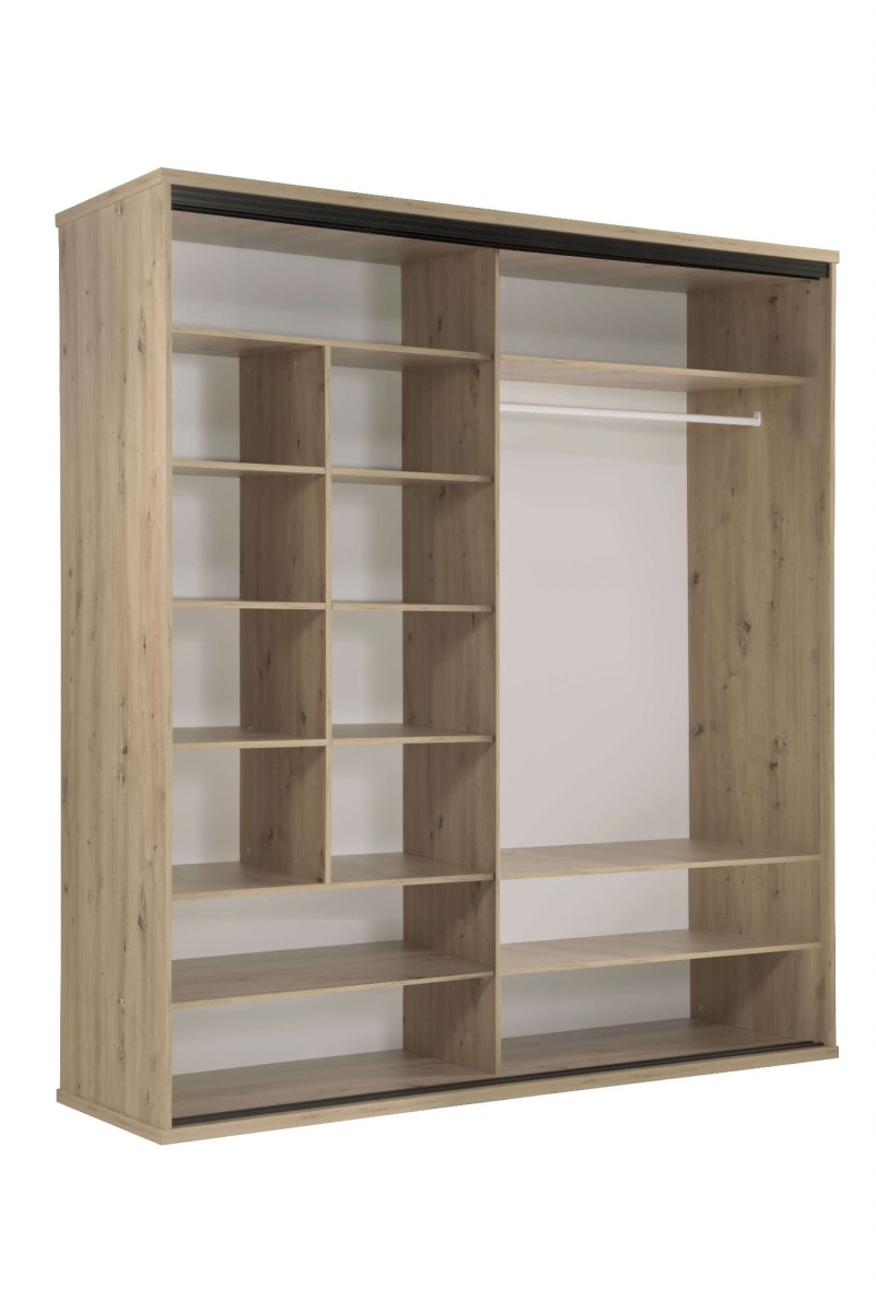 Szafa Przesuwna KALI Dwudrzwiowa Szerokość 199 cm Lustro Lamele Dąb Artisan Środek C15.jpg