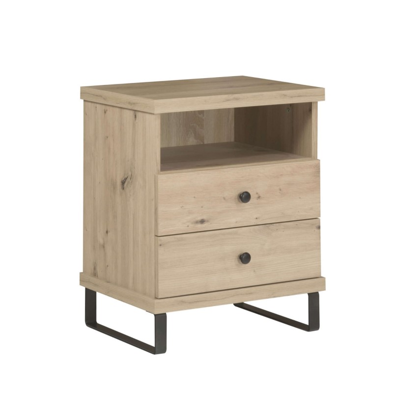 Szafka Nocna KALI Dwie Szuflady Dąb Artisan Nowoczesna do Sypialni Pokoju Dziecka Młodzieżowa Styl LOFT Nóżki Metalowe.jpg