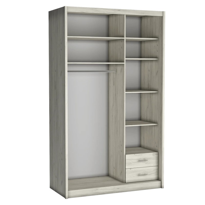 Szafa Przesuwna MIKI Wysoka 240 cm Szerokość 143 cm Głębokość 67 cm Dwudrzwiowa Szuflady Półki Drążek Środek.jpg