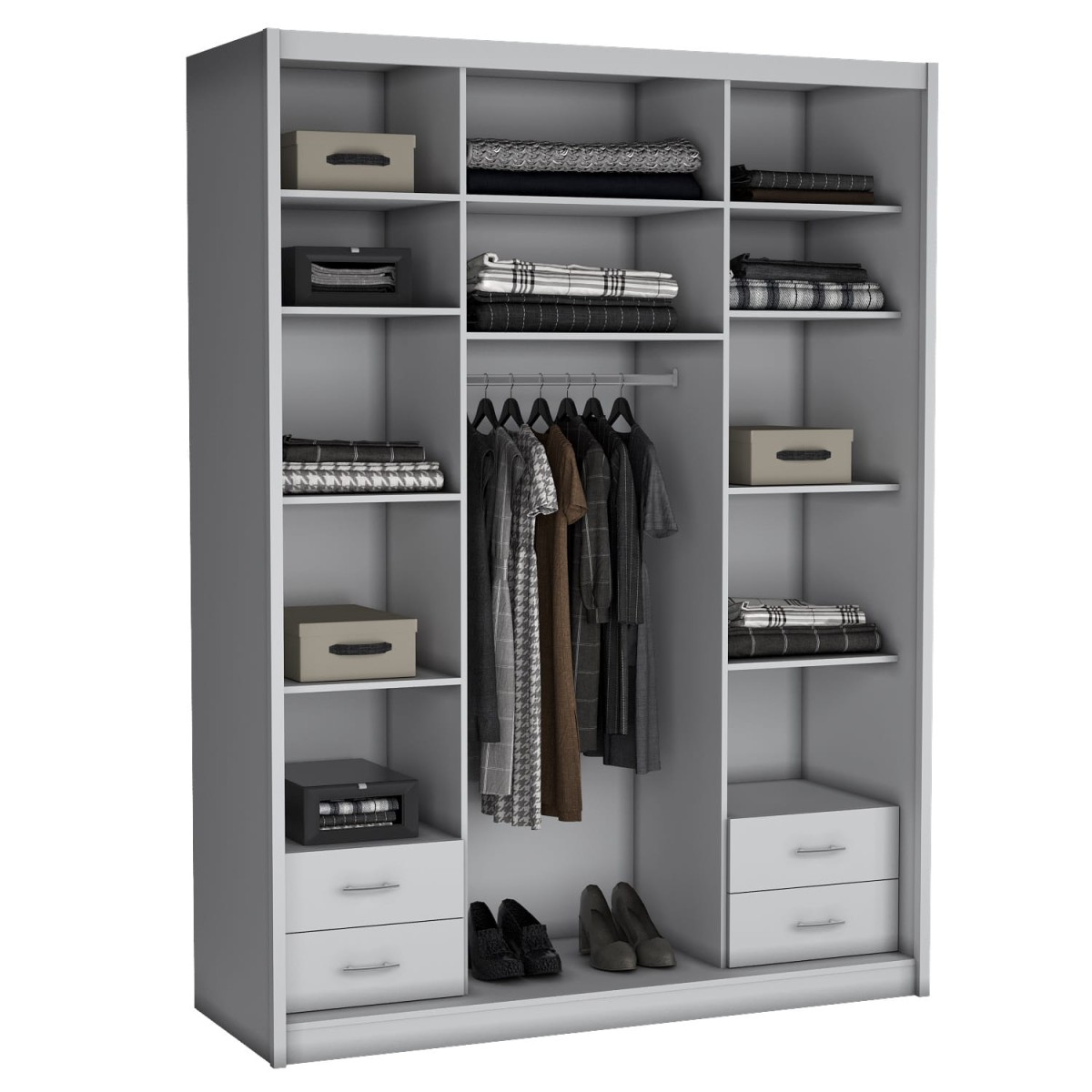 Szafa Przesuwna MIKI Wysoka 240 cm Szerokość 180cm Głębokość 67 cm Dwudrzwiowa Szuflady Półki Drążek Środek.jpg