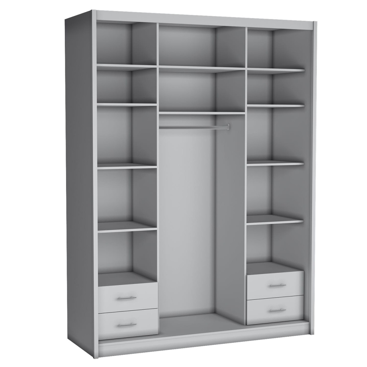 Szafa Przesuwna MIKI Wysoka 240 cm Szerokość 180 cm Głębokość 67 cm Dwudrzwiowa Szuflady Półki Drążek Środek.jpg