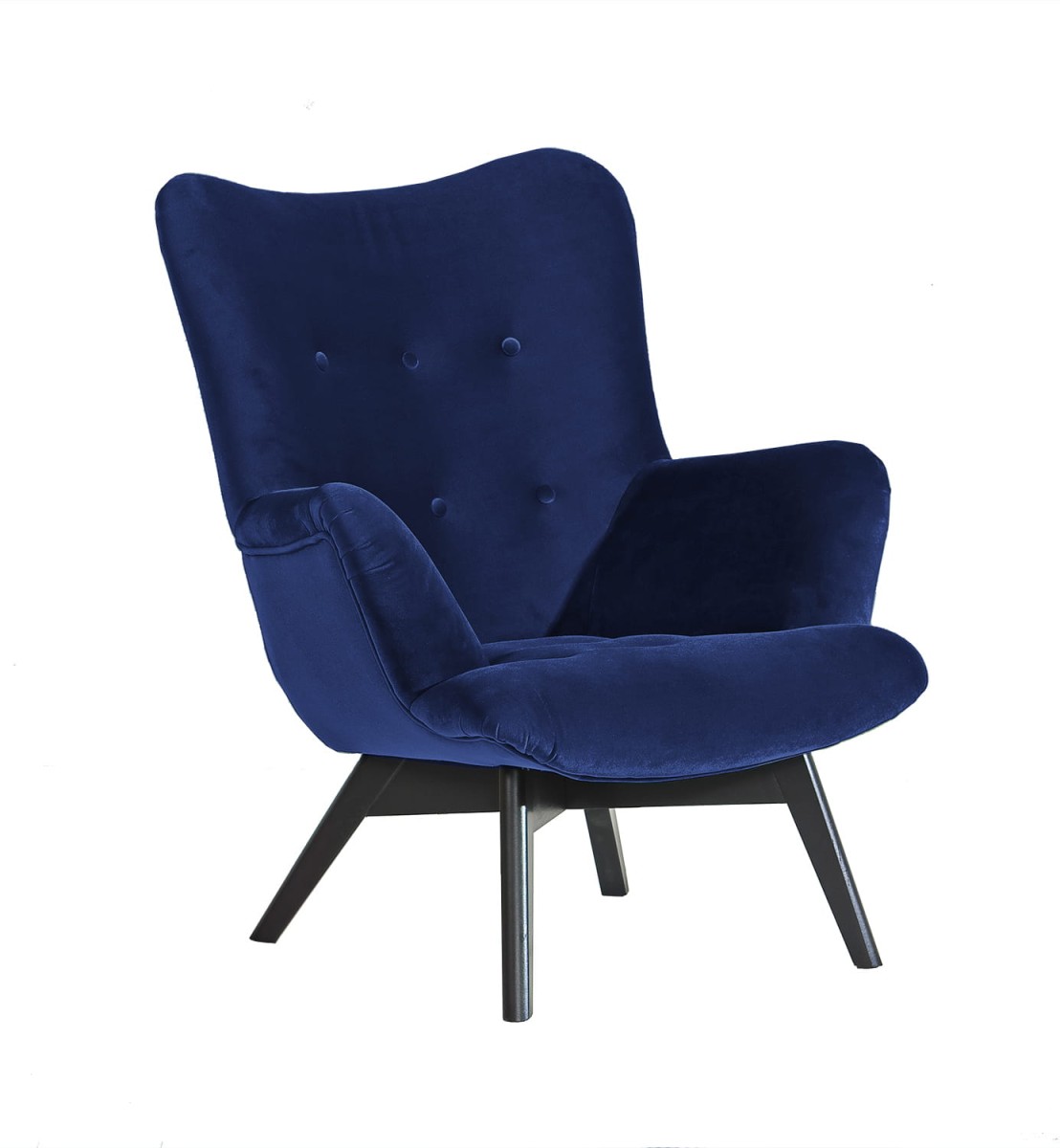 Safin- Napoli 16 FOTEL NIEBIESKI GRANATOWY WYSOKIE DREWNIANE NOGI  Nóżki Drewniane Styl Skandynawski Nowoczesny Do Pokoju Salonu Gabinetu Biura