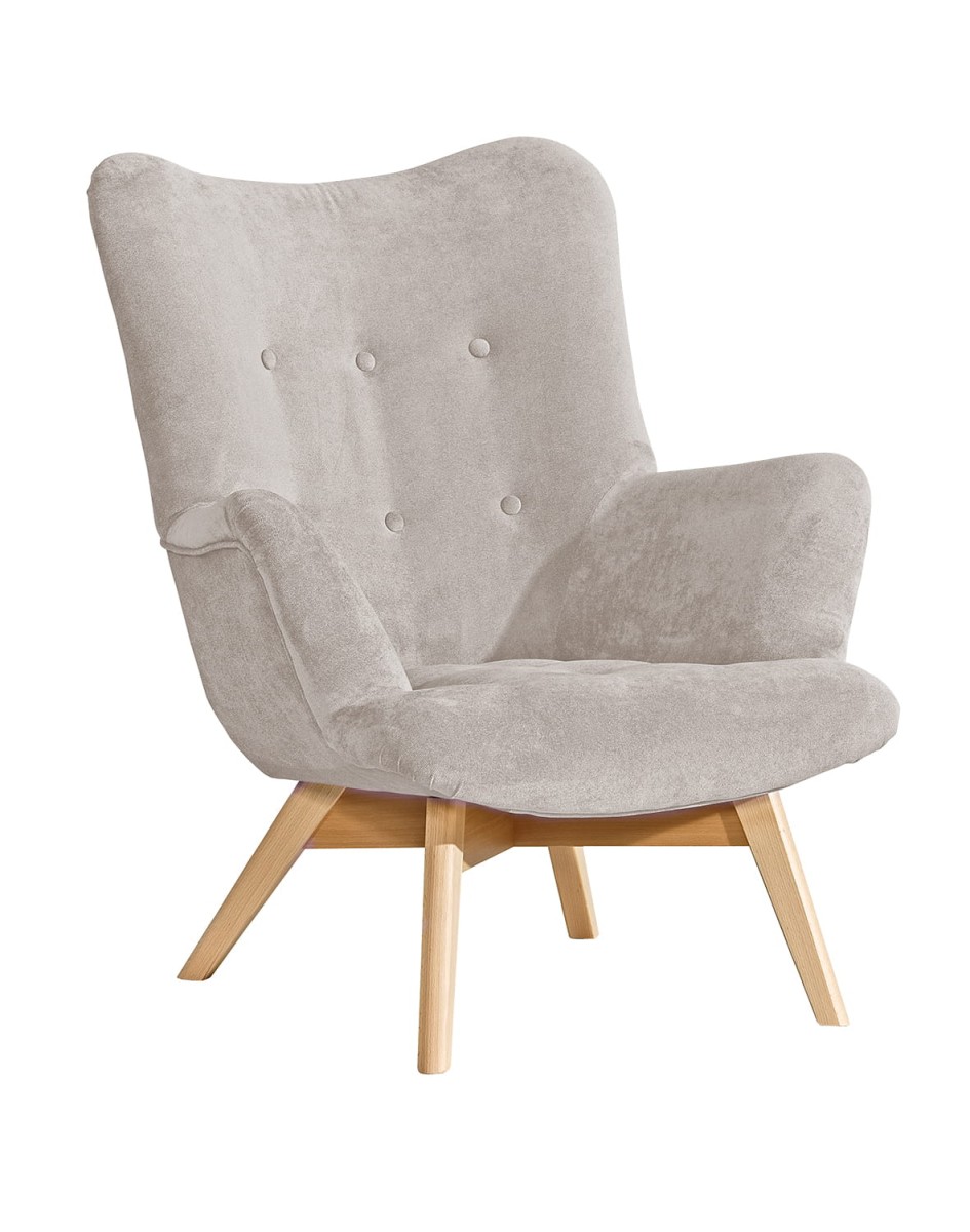 Safin- Napoli 25 FOTEL BIAŁY KREMOWY SZARY WYSOKIE DREWNIANE NOGI  Nóżki Drewniane Styl Skandynawski Nowoczesny Do Pokoju Salonu Gabinetu Biura