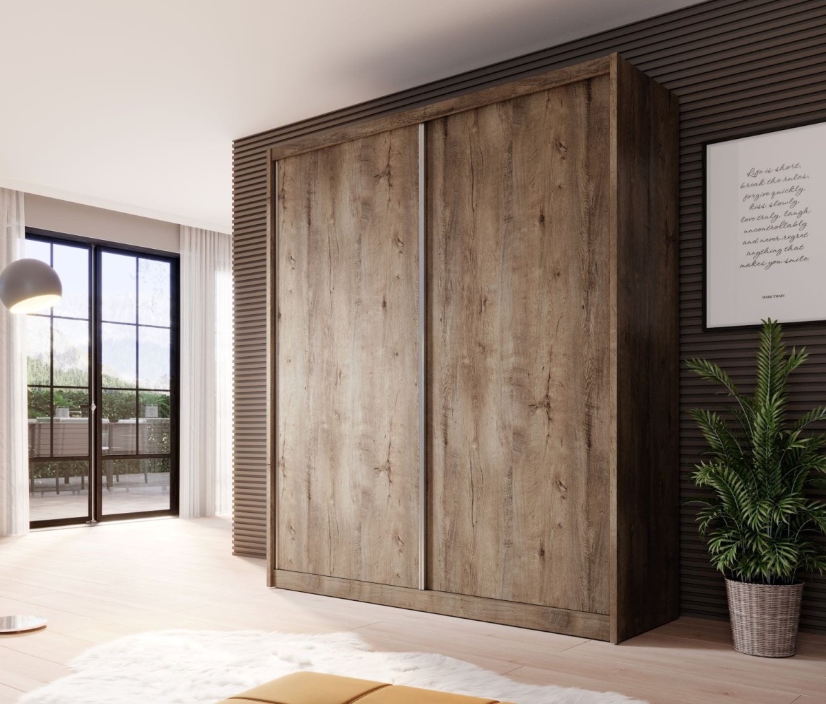 Szafa Przesuwna MIKI Wysoka 240 cm Szerokość 200 cm Głębokość 67 cm Dwudrzwiowa Szuflady Półki Drążek Dąb Lefkas.jpg