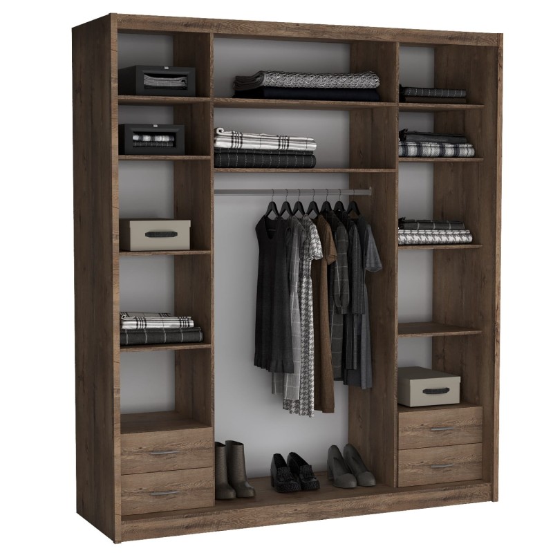 Szafa Przesuwna MIKI Wysoka 240 cm Szerokość 200 cm Głębokość 67 cm Dwudrzwiowa Szuflady Półki Drążek Środek.jpg