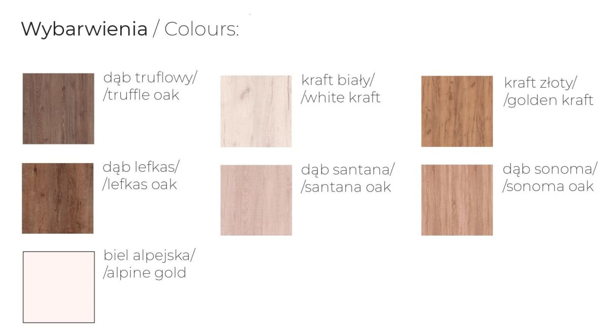 WYBARWIENIA Szaf MIKI Biel Alpejska Biała Dąb Craft Kraft Złoty Biały Lefkas Truflowy Sonoma Santana.jpg