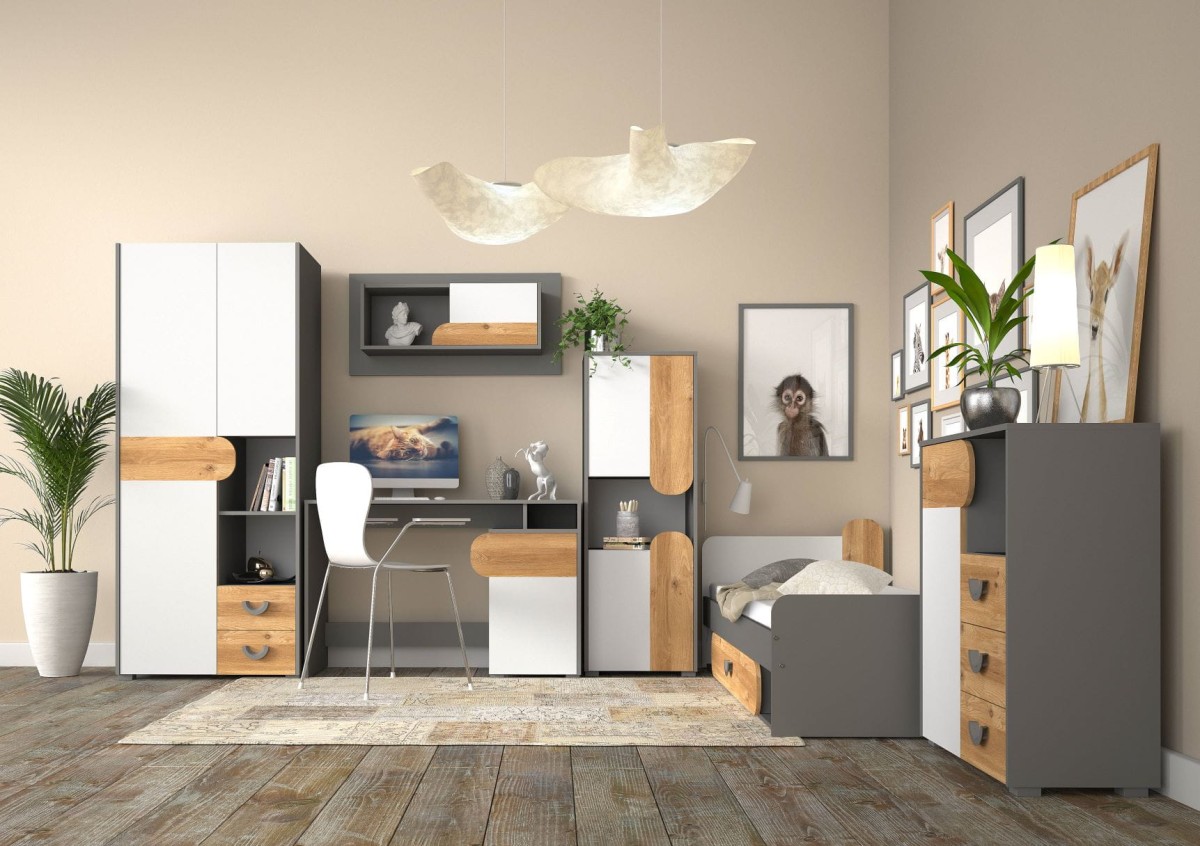 Zestaw Mebli Młodzieżowych Do Pokoju Dziecka Carini Dąb Nash Biały Brylantowy Jasny Grafit Dolmar 3.jpg