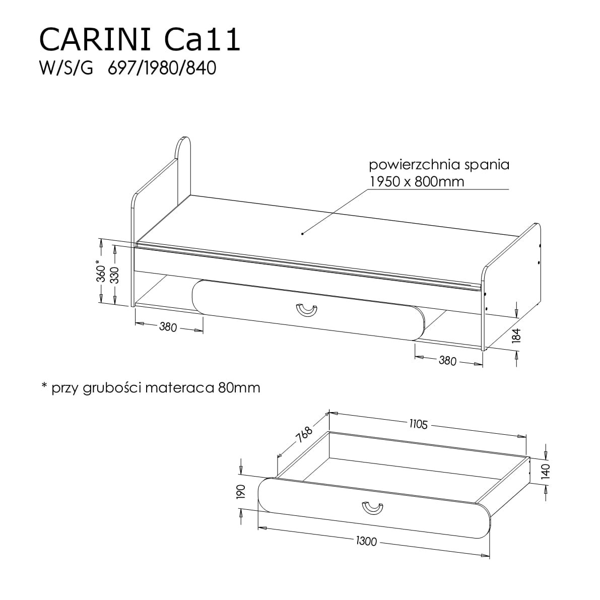 Łóżko CARINI CA 11 Powierzchnia Spania 80 x 195 Wymiary.jpg