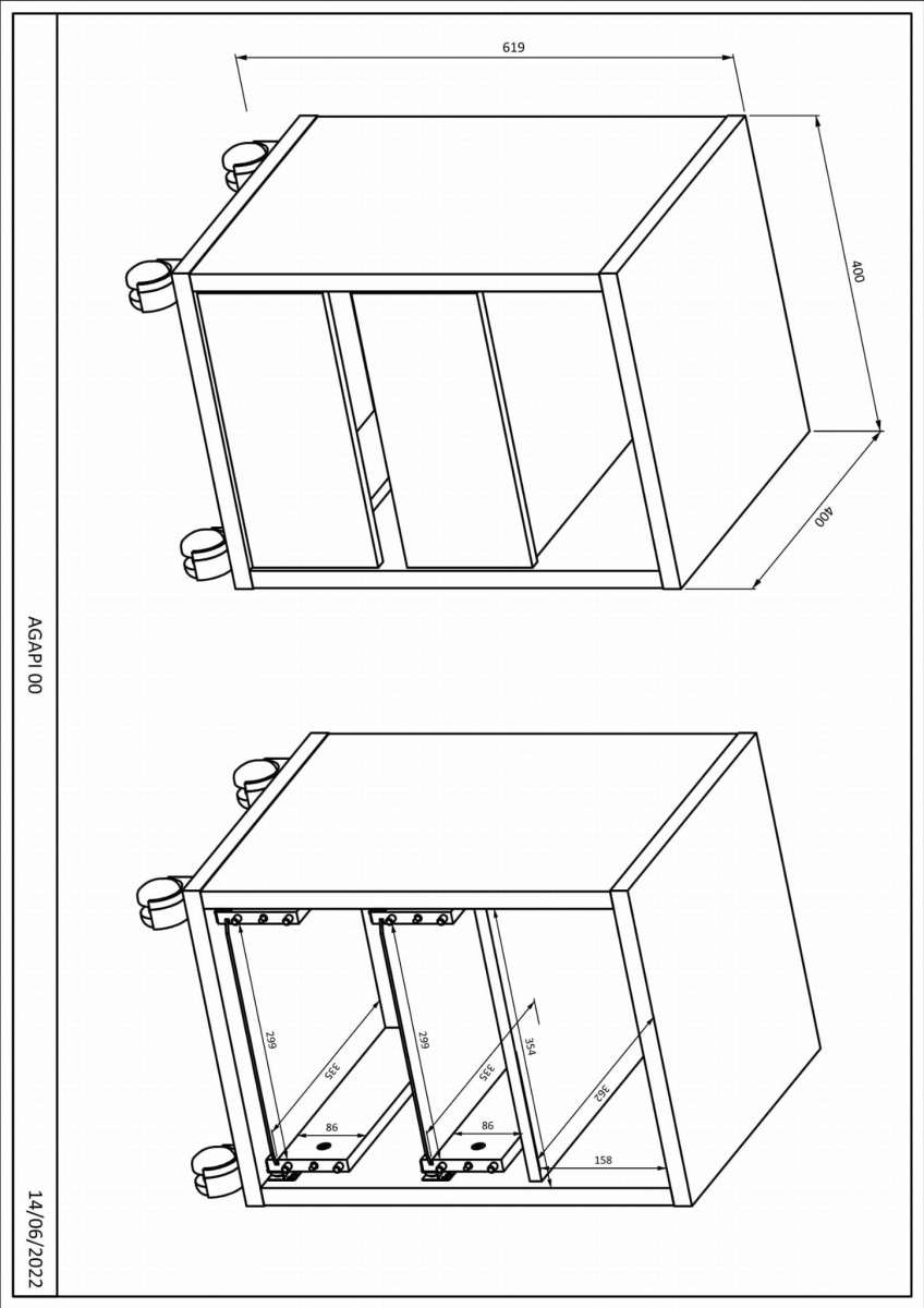 Kontenerek Szuflady Półka Do Biurka Kółka Mobilny Młodzieżowy Biały 2497LZ00 Wymiary.jpg