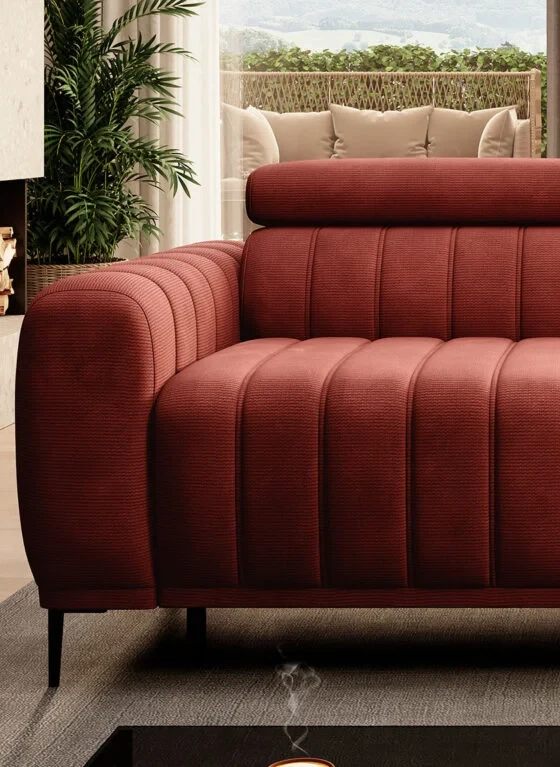 Sofa Gandi Tkanina Run Again 55 Nowość Stelaż Włoski Funkcja Spania Nowość Czerwona Do Salonu Pokoju Nowoczesna Regulowane Zagłówki Wersal Detale Boczek.webp