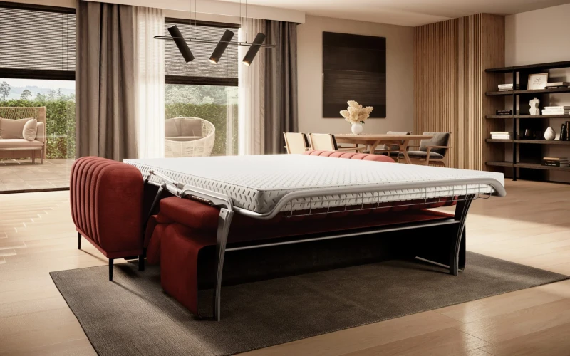 Sofa Gandi Tkanina Run Again 55 Nowość Stelaż Włoski Funkcja Spania Nowość Czerwona Do Salonu Pokoju Nowoczesna.webp