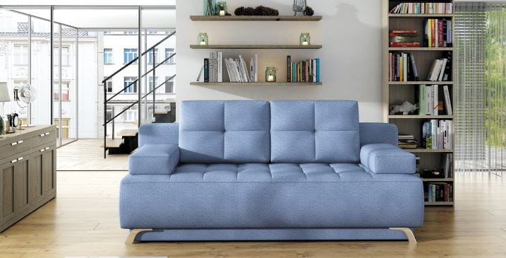 Sofa Oslo Z Funkcją Spania i Pojemnikiem Na Pościel Luźne Poduszki Do Salonu Pokoju Nowoczesna Styl Niebieska Bez Boczków Mała Młodzieżowa.jpg