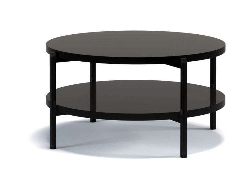 Stolik Kawowy Okrągły SIGMA B CZARNY POŁYSK Ława Metalowe Czarne Nogi Do Salonu Szerokość 85 cm Półka LOFT.jpg