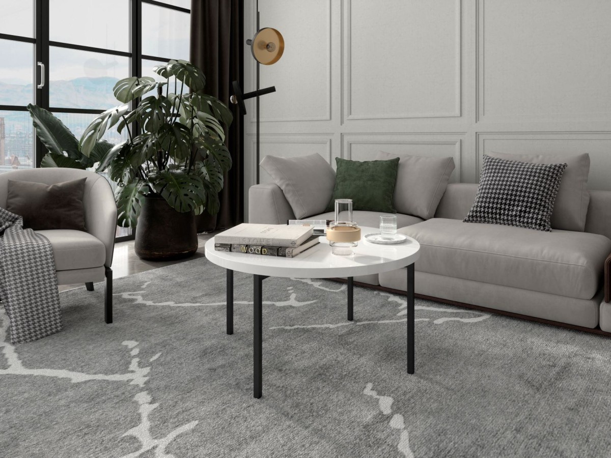 Stolik Kawowy Okrągły SIGMA C BIAŁY Połysk Ława Metalowe Czarne Nogi Do Salonu Szerokość 80 cm LOFT.jpg