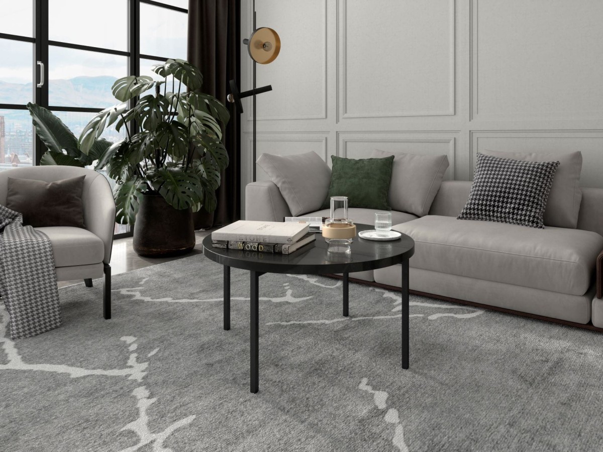 Stolik Kawowy Okrągły SIGMA C CZARNY Połysk Ława Metalowe Czarne Nogi Do Salonu Szerokość 80 cm LOFT.jpg