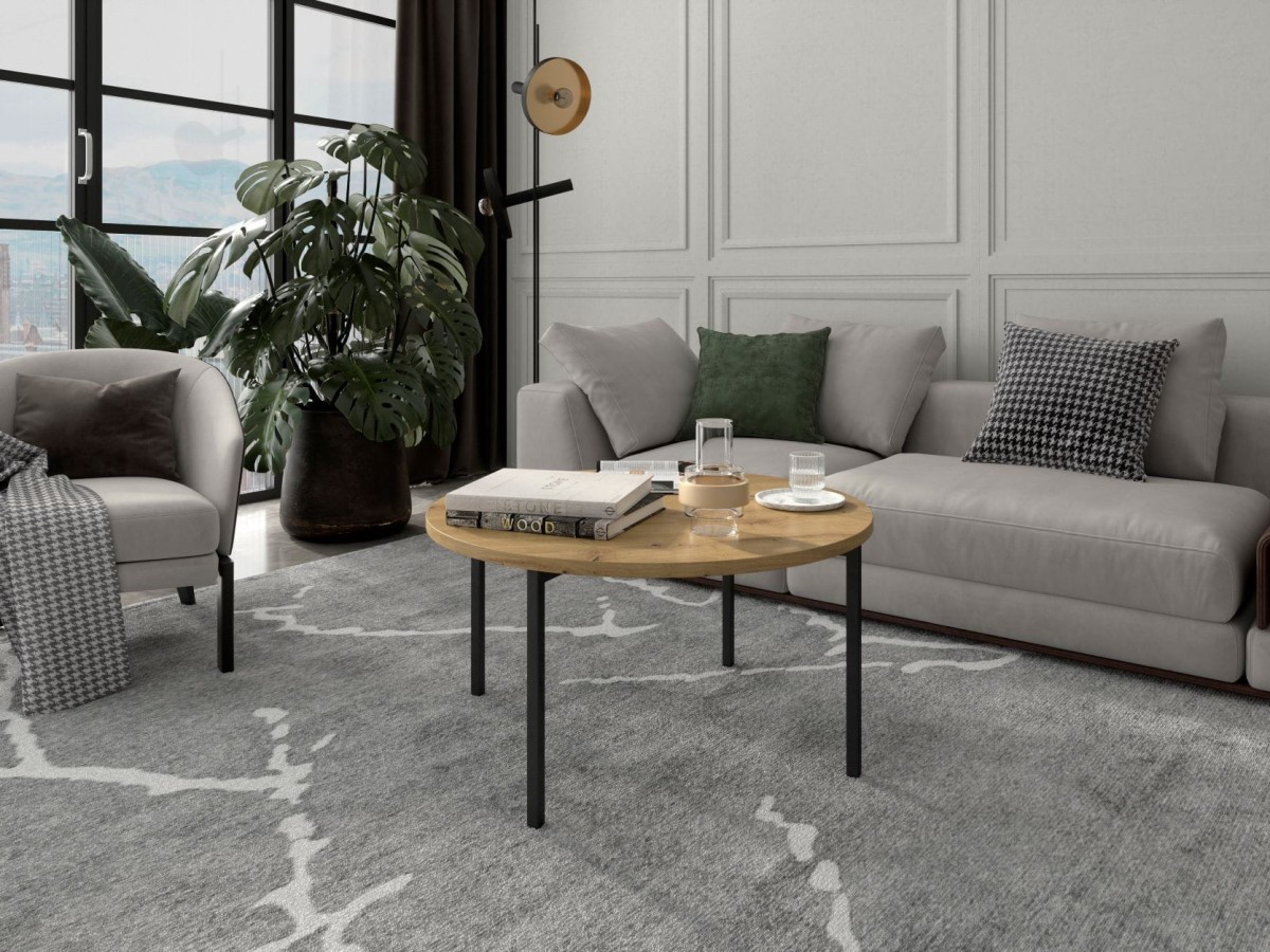 Stolik Kawowy Okrągły SIGMA C DĄB ARTISAN Ława Metalowe Czarne Nogi Do Salonu Szerokość 80 cm LOFT.jpg