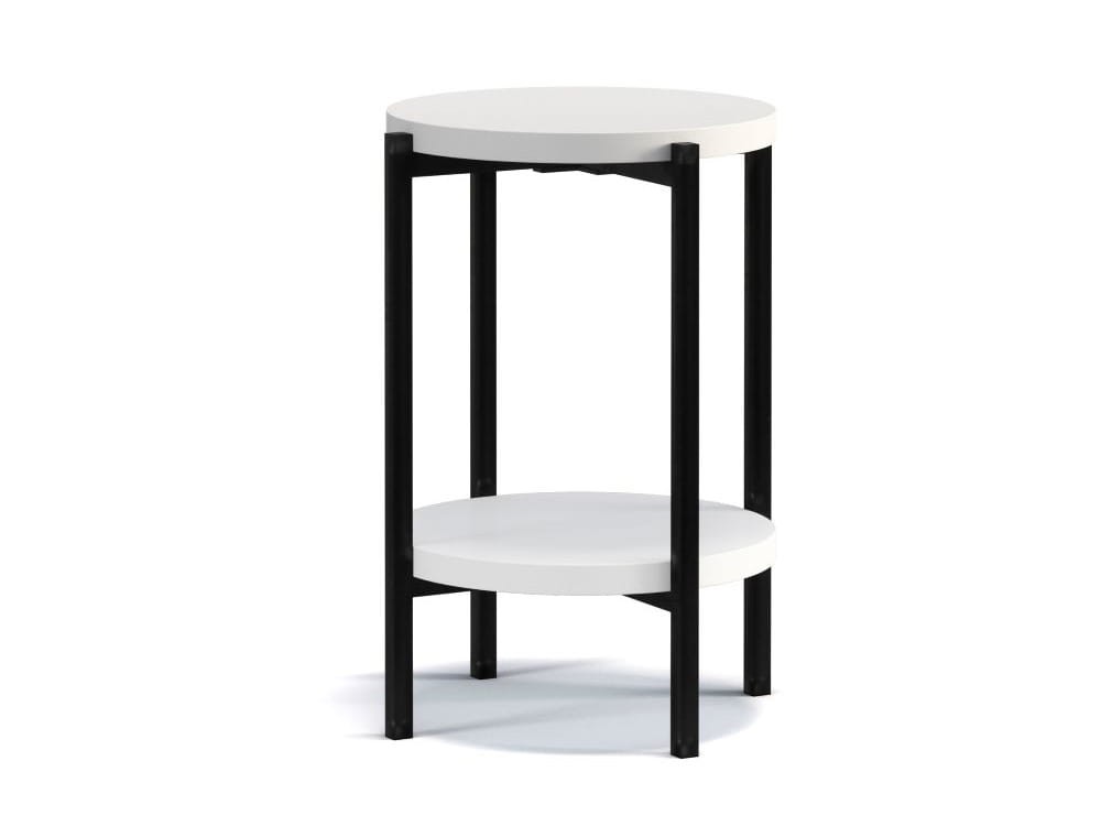 Stolik Kawowy Okrągły SIGMA D BIAŁY MAT Mały Ława Metalowe Czarne Nogi Do Salonu Szerokość 44 cm LOFT Industrial .jpg