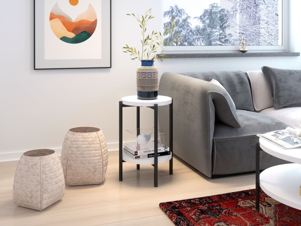 Stolik Kawowy Okrągły SIGMA D BIAŁY MAT Mały Ława Metalowe Czarne Nogi Do Salonu Szerokość 44 cm LOFT Industrial Pomocniczy.jpg