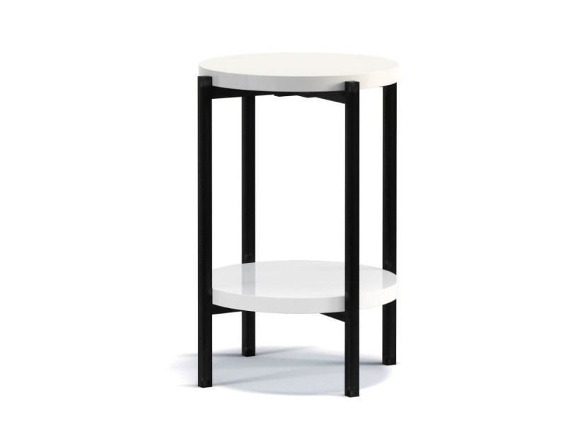 Stolik Kawowy Okrągły SIGMA D BIAŁY POŁYSK Mały Ława Metalowe Czarne Nogi Do Salonu Szerokość 44 cm LOFT Industrial.jpg