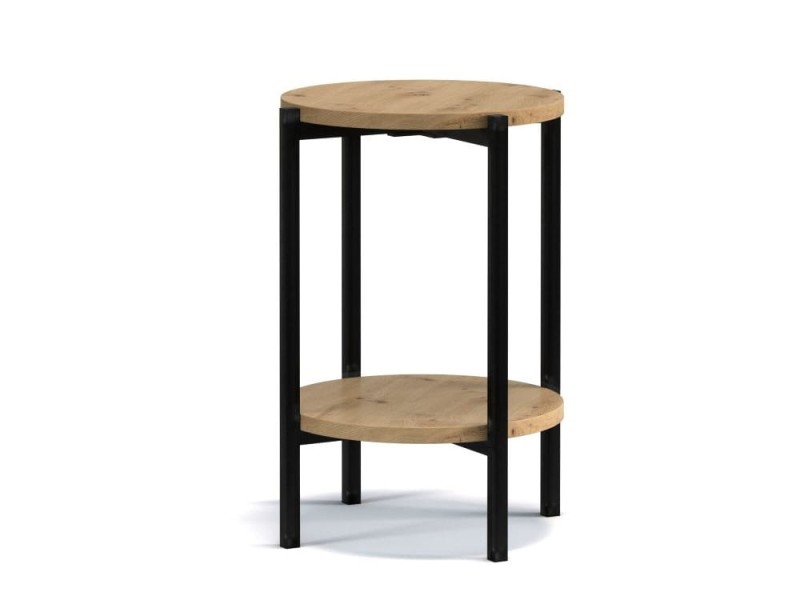 Stolik Kawowy Okrągły SIGMA D DĄB ARTISAN  Mały Ława Metalowe Czarne Nogi Do Salonu Szerokość 44 cm LOFT Industrial .jpg