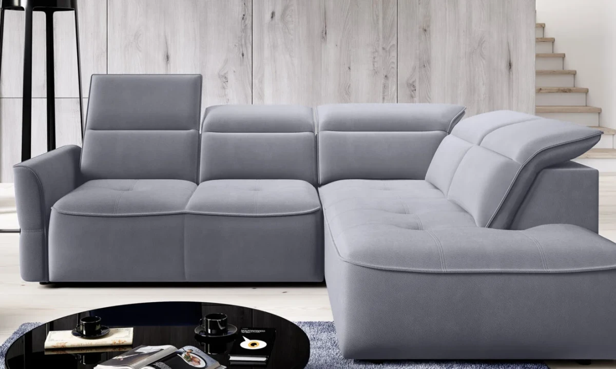 Narożnik Murillo L Tkanina Solar 96 Szary Elektryczna Regulacja SIedziska Regulowane zagłówki Pojemnik Relaks Funkcja Wersal.webp