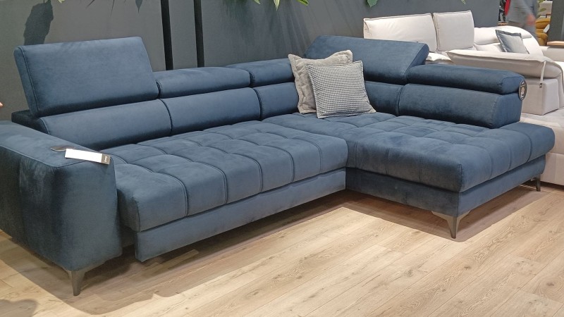 Narożnik Baggio Tkanina Letto 79 Granatwoy Do Salonu Pokoju Nowoczesny Funkcja Relaks Regulowane Zagłówki Pojemnik Na Pościel Elektrycznie Wysuwane Siedzisko Nowość Wersal T.jpg