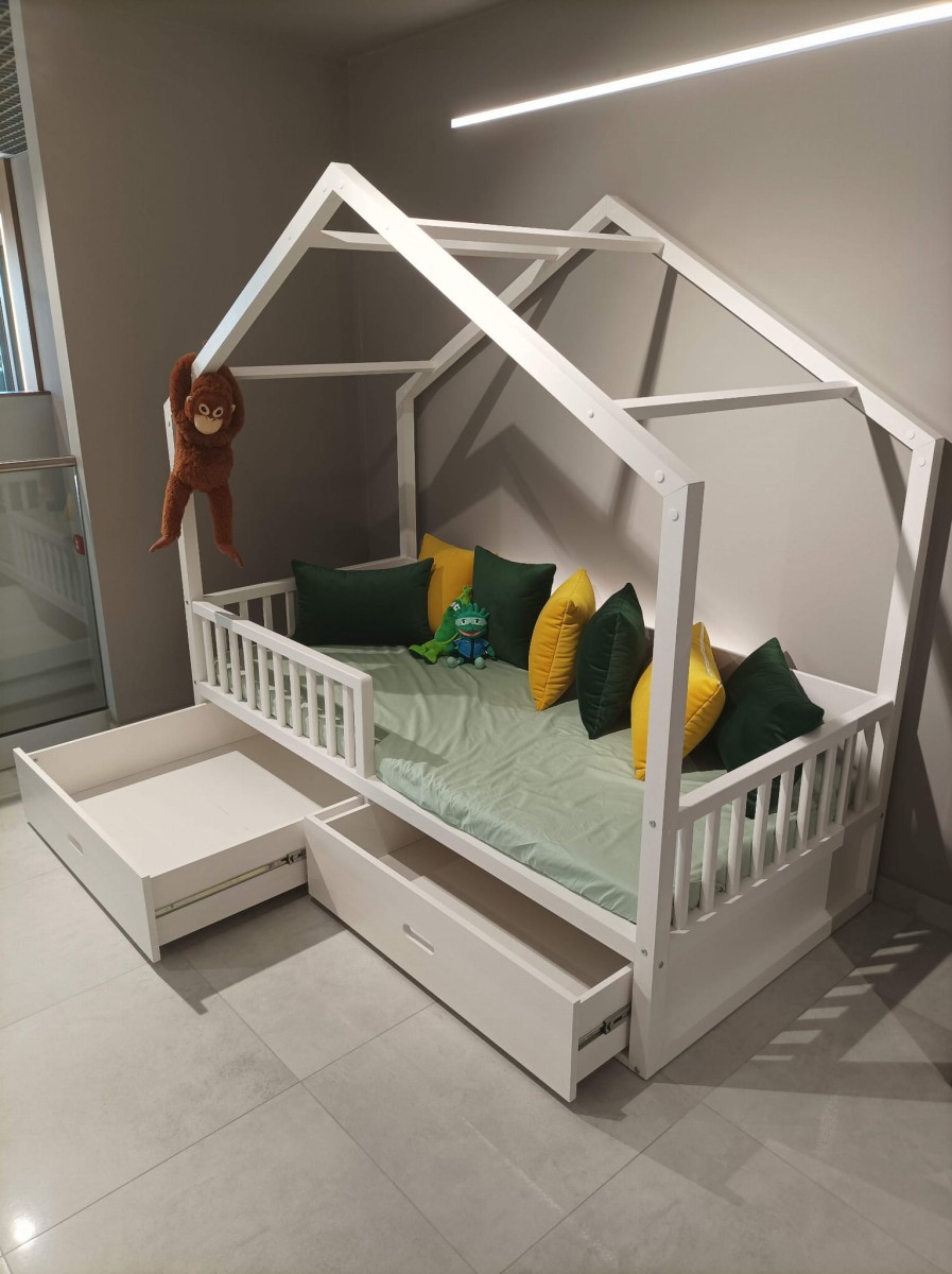 Łóżko Wiktor Drewniane Domek Dwie Szuflady Barierka Białe Dolmar Kornelo Meble (2).jpg