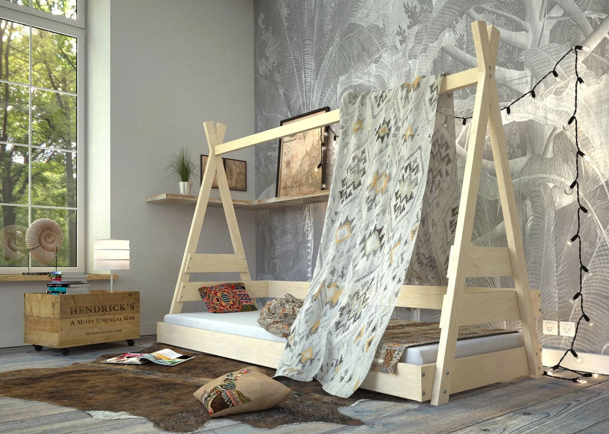 Łóżko drewniane TIPI Domek Dla Dzieci Naturalna Sosna 80 x 190 cm.jpg