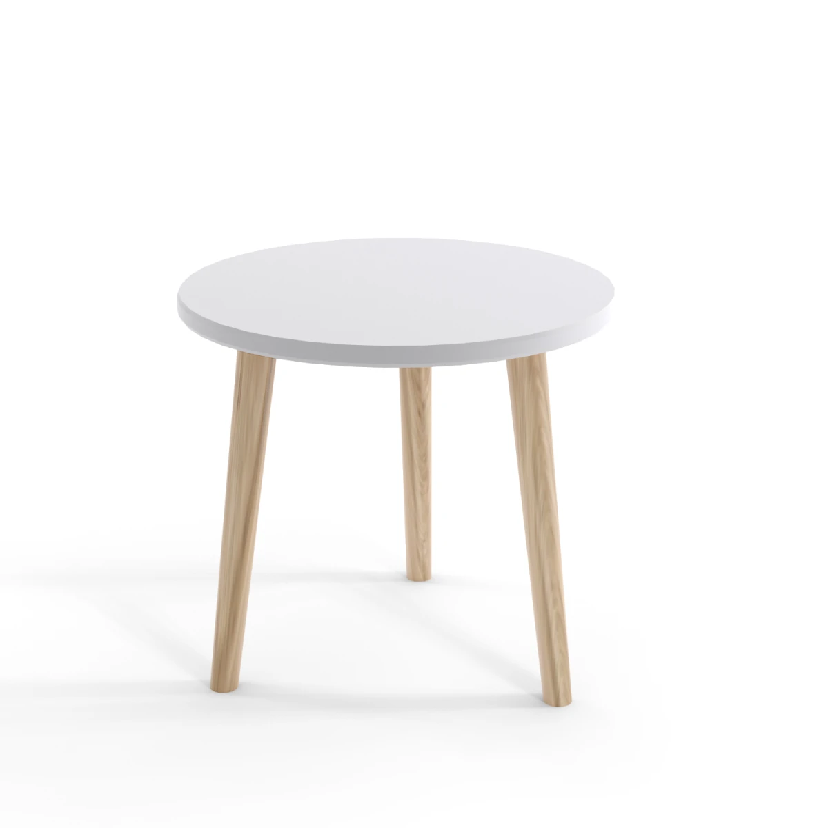 Stolik BALI Do Salonu Pokoju Okrągły w Stylu Skandynawskim BOHO Szerokość 60 cm Biały Wysokie Drewniane Nóżki Nowoczesny.png