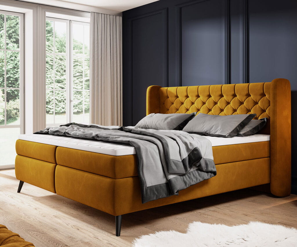 Łóżko Madison Do Sypialni Tkanina Salvador 9 Żółte Miodowe Musztardowe Kontynentalne Materac Top Wersal.jpg