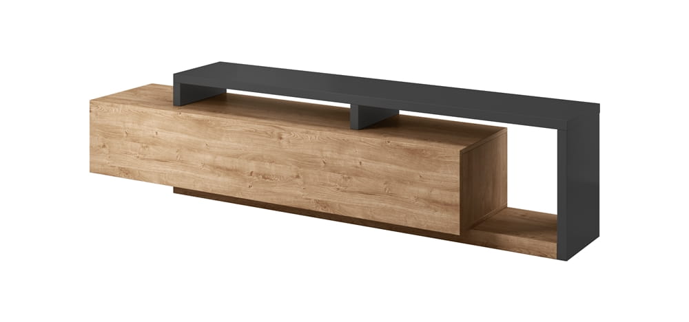 Szafka RTV BOTA Szerokość 219 cm Antracyt / Dąb Ribbec Helvetia Meble IMS 2484FG40 Szafka RTV Półka Nowoczesna Tradycyjna Do Salonu Pokój Dzienny