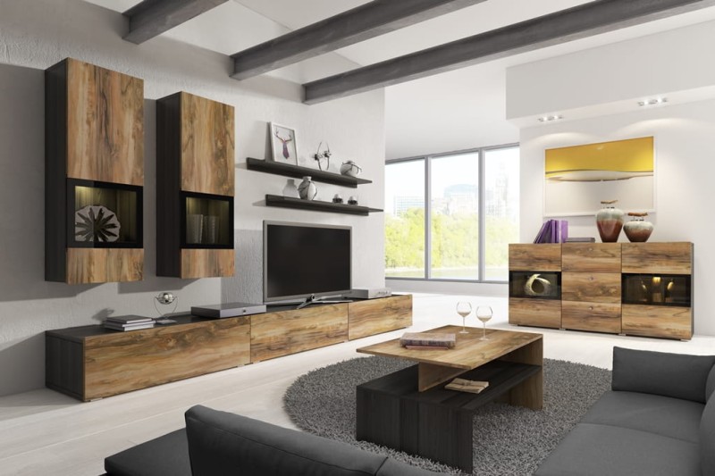 Pokój dzienny BAROS  Satin nussbaum / touchwood Helvetia Meble Meble do salonu Nowoczesne Tradycyjne Do Salonu Pokój Dzienny