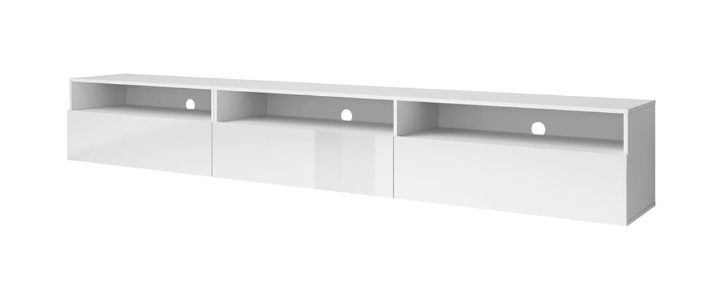 Szafka RTV BAROS Szerokość 270 cm Biały laminat / Biały połysk Helvetia Meble IMS 2497BM40 Szafka RTV Półka Nowoczesna Tradycyjna Do Salonu Pokój Dzienny