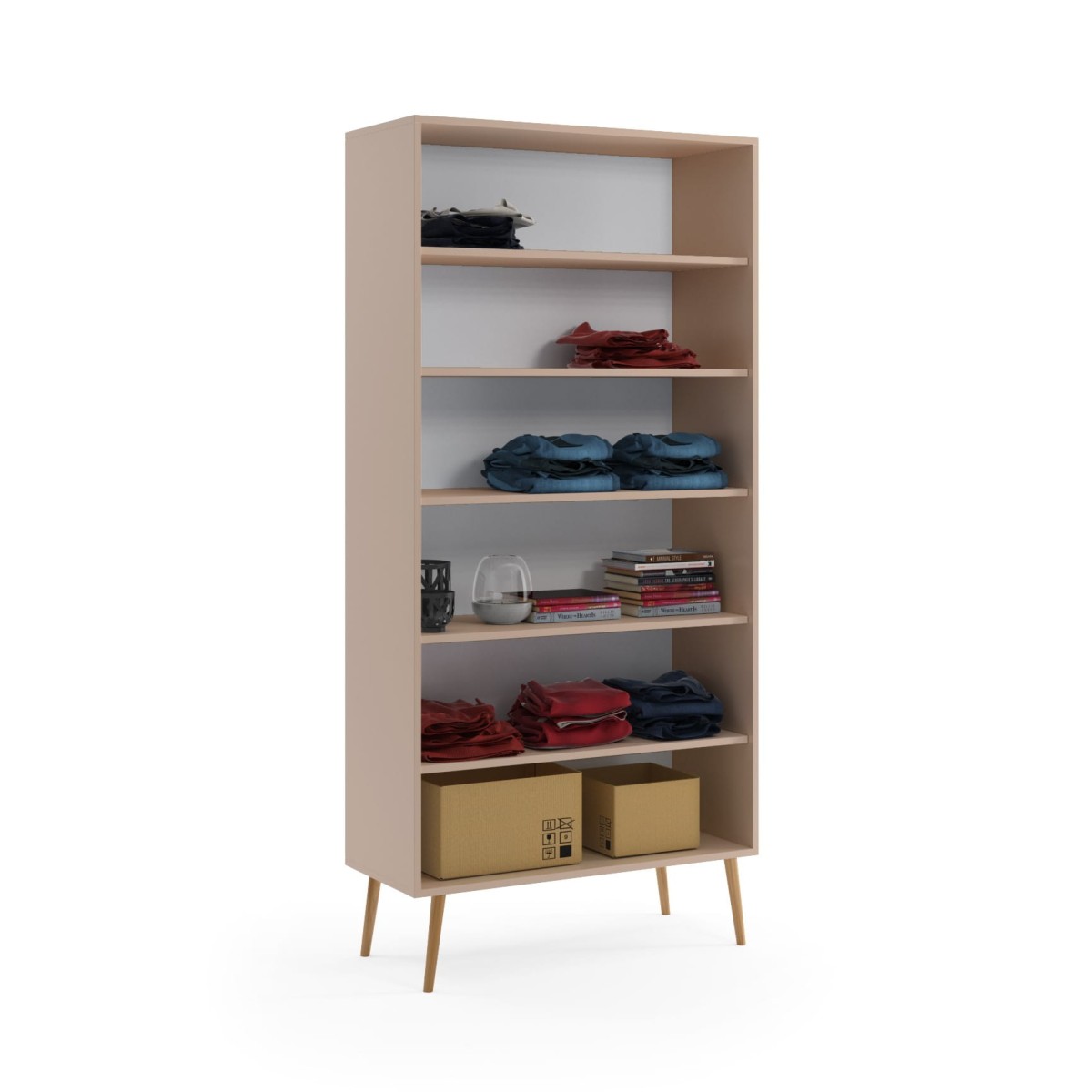 Szafa BALI Półki Do Salonu Pokoju w Stylu Skandynawskim BOHO Szerokość 95 cm Mocchiato Wysokie Drewniane Nóżki Oryginalne Uchwyty Jutowe Nowoczesna Środek.jpg