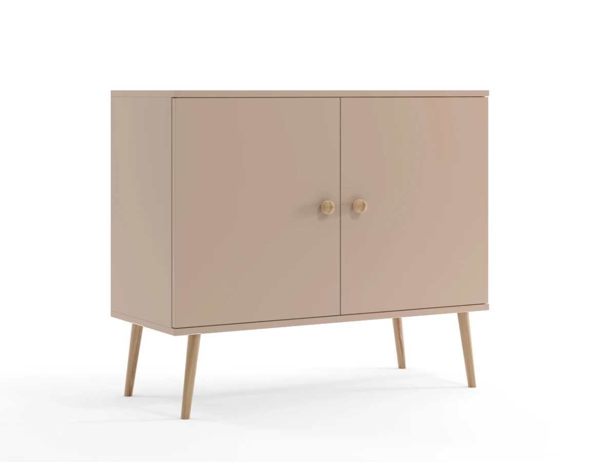 Komoda BALI Z Drzwiczkami Do Salonu Pokoju w stylu Skandynawskim BOHO Szerokość 100 cm Macchiato Wysokie Drewniane Nóżki Oryginalne Uchwyty Jutowe Nowoczesna.png