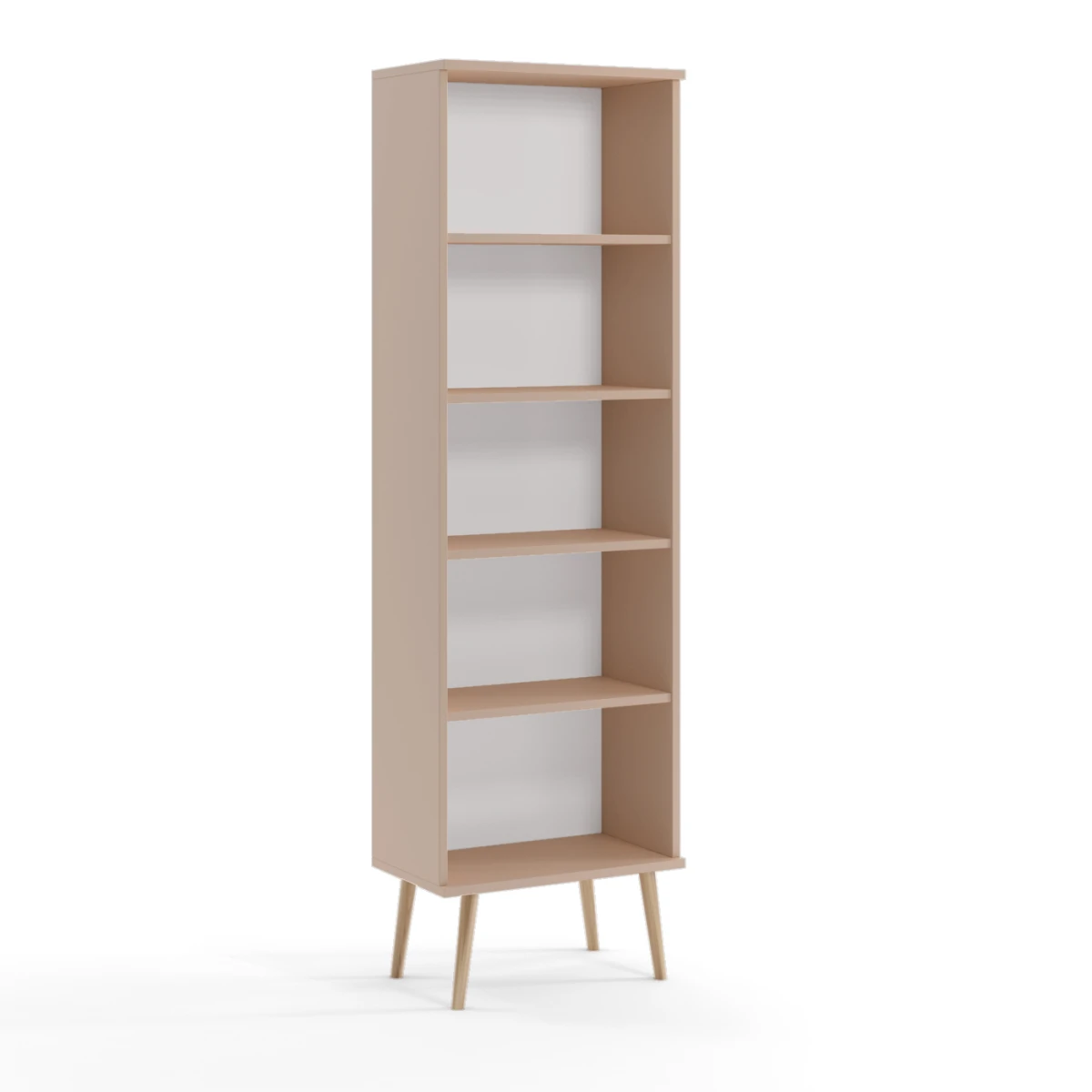 Regał BALI Wysoki Słupek Otwarty Półki Wąski Do Salonu Pokoju W Stylu Skandynawskim BOHO Szerokość 46 cm Wysokie Drewniane Nóżki Macchiato Oryginalne Uchwyty Jutowe.png